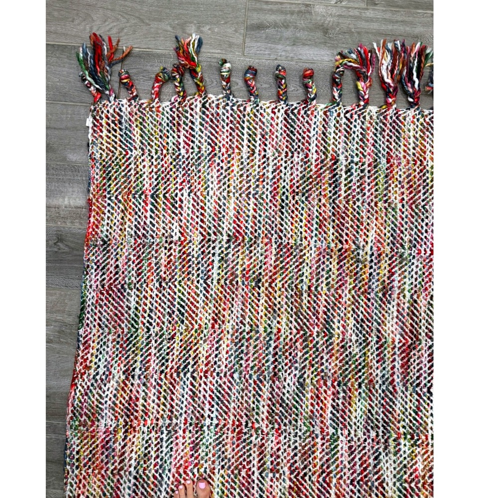 World Market Multicolor Woven Throw Blanket Boho Fringe 50x60 Tassels Textured - Picture 5 of 8